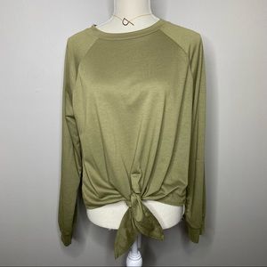 Forever 21 Olive Green Front Tie Longsleeve Top